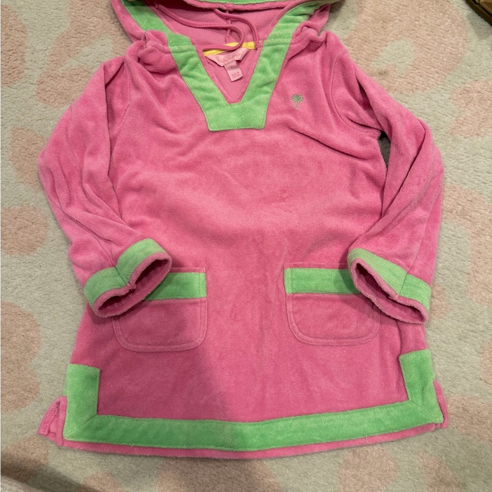 Lily Pulitzer kids Pink and Green Hooded terry cloth coverup